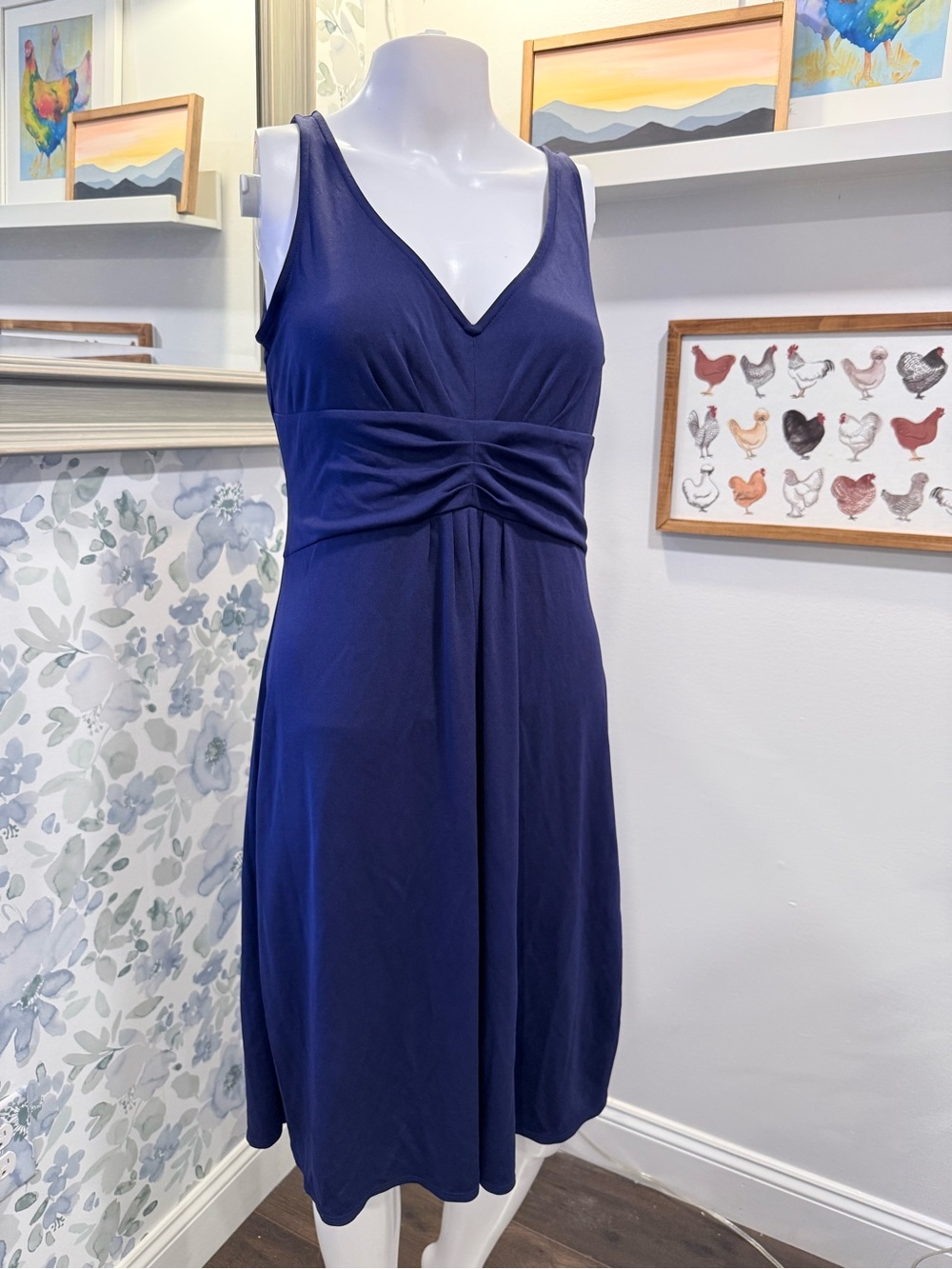 LOFT Navy Blue Sleeveless V-Neck Empire Waist Dress
